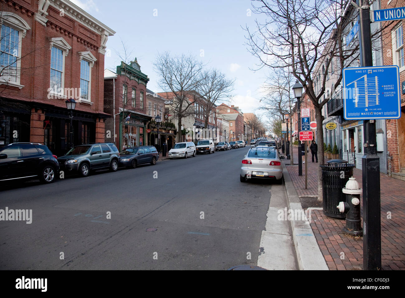 View of the Old Town Alexandria Virginia showing colonial style and boutique shops Stock Photo