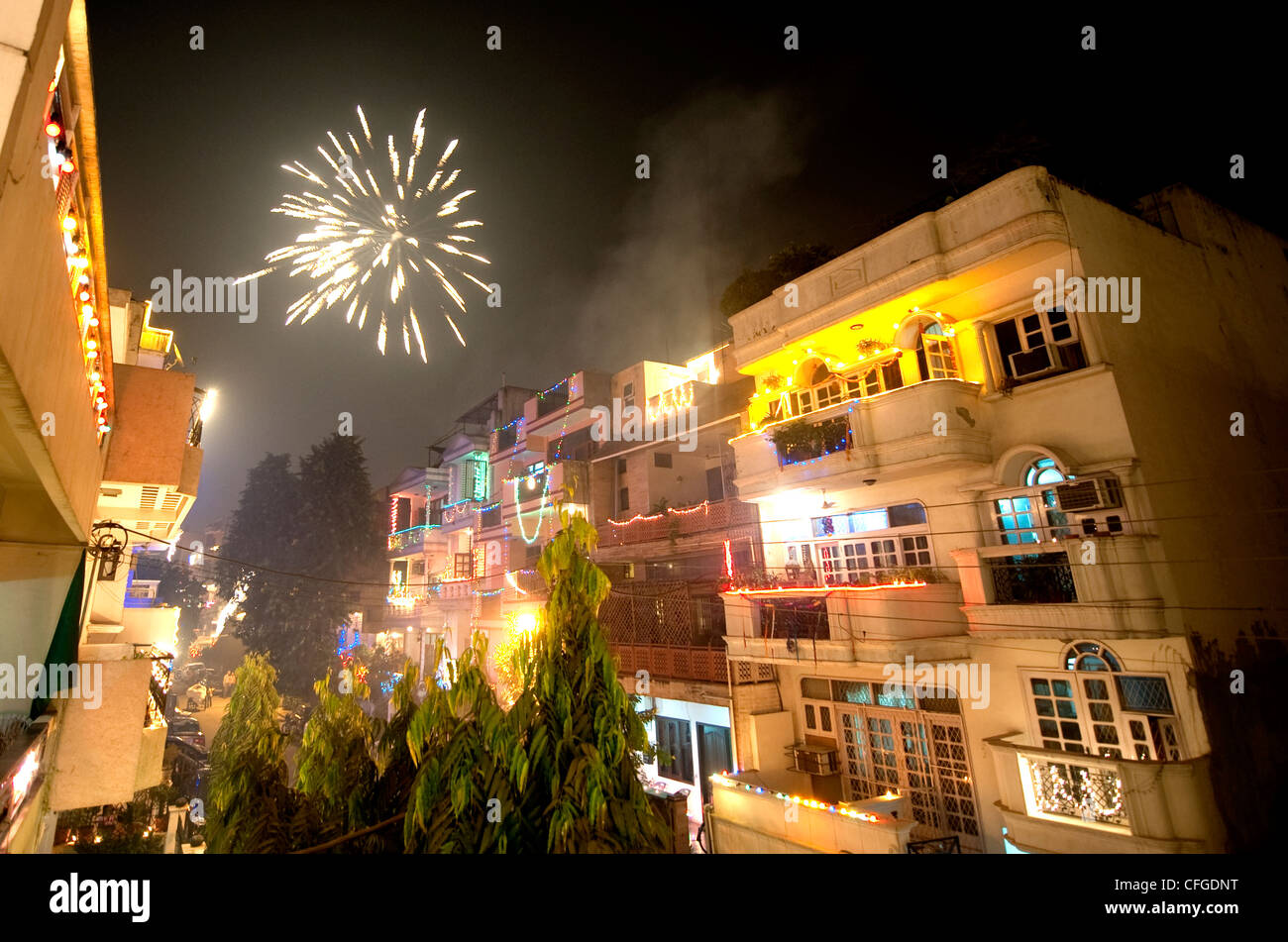 Diwali in New Delhi, India. View in residential area Greater Kailash 1 Stock Photo