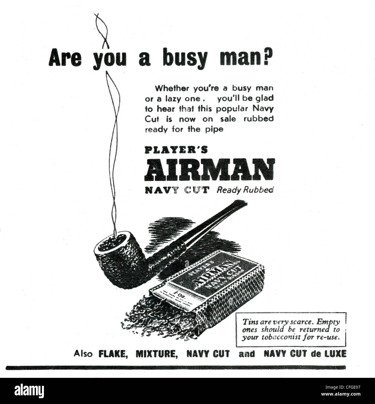 Players Airman Navy Cut tobacco advert from 1947 Stock Photo