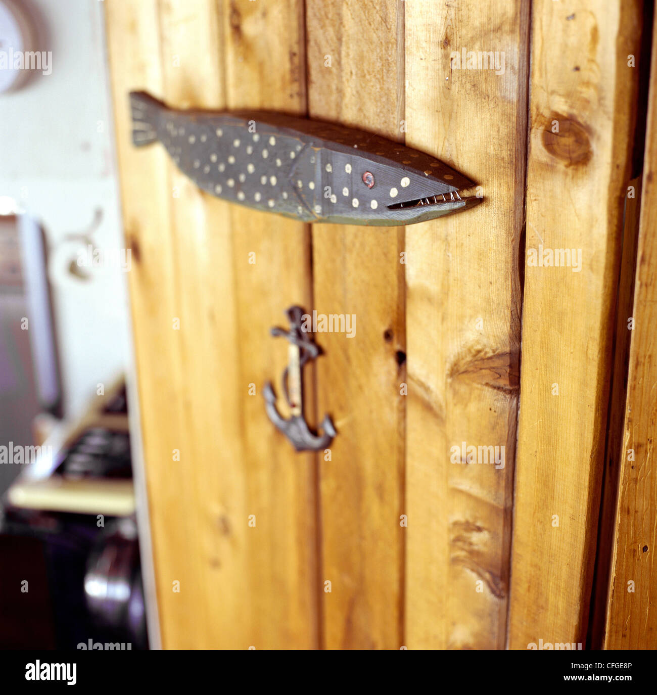Fish Decor on Cabin Wall, Gunn Lake, Minaki, Ontario Stock Photo Alamy
