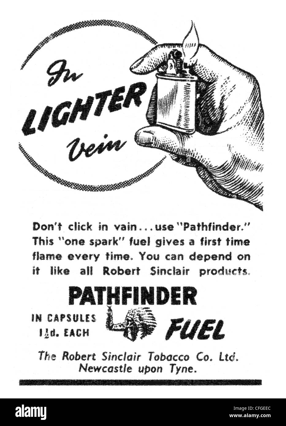 cigarette lighter fuel advert from 19 Stock Photo