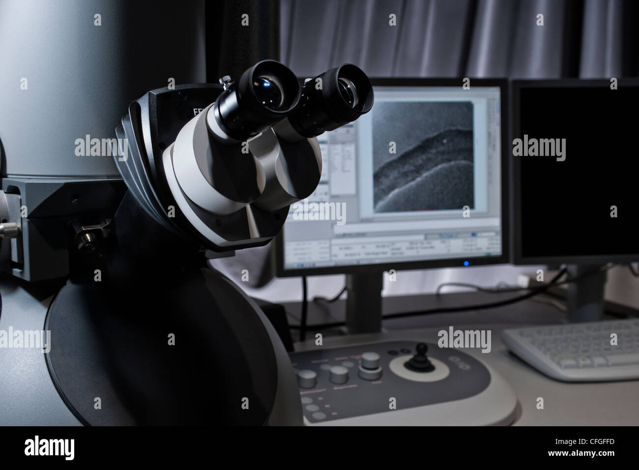 Field emission microscope with interface. Stock Photo