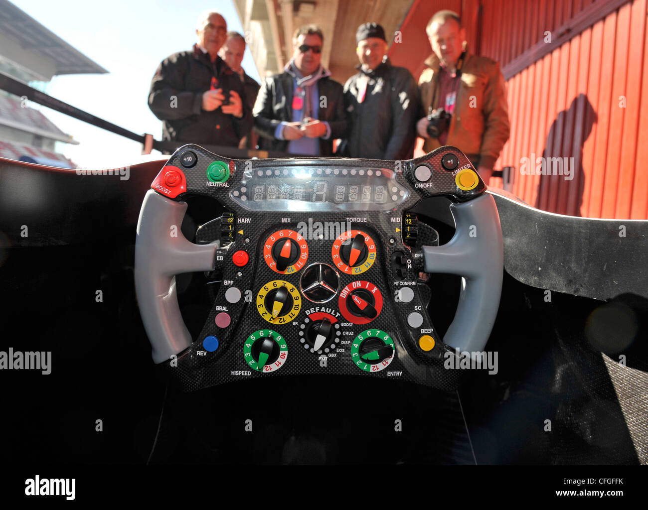 steering wheel of the MercedesGP W02 during Formula One testing