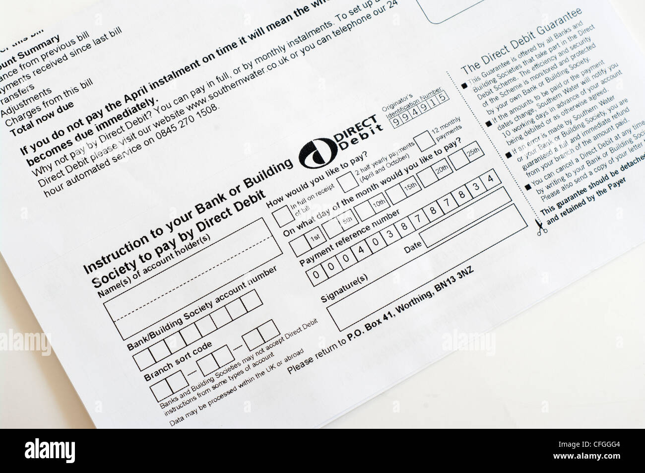 Direct Debit Form Stock Photo Alamy