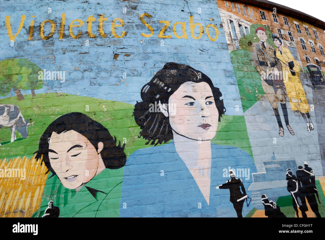 Mural commemorating the Second World War French-British secret agent Violette Szabo, Stockwell, London, England Stock Photo