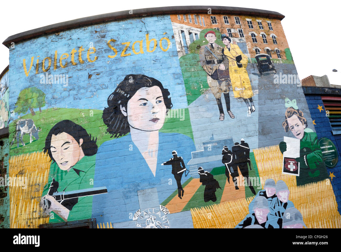 Mural commemorating the Second World War French-British secret agent Violette Szabo, Stockwell, London, England Stock Photo
