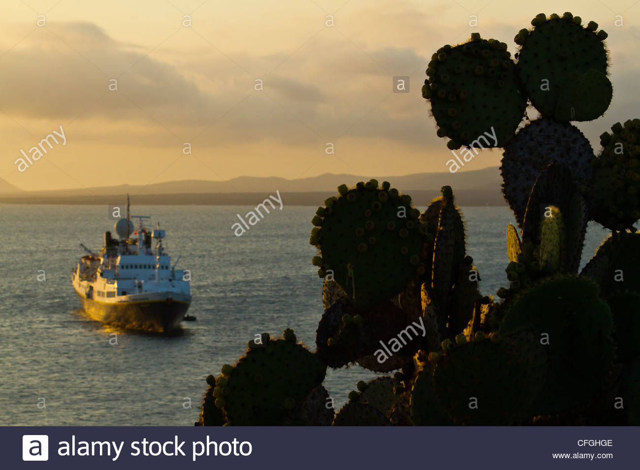National Geographic Endeavour off the coast of Rabida Island. Stock Photo