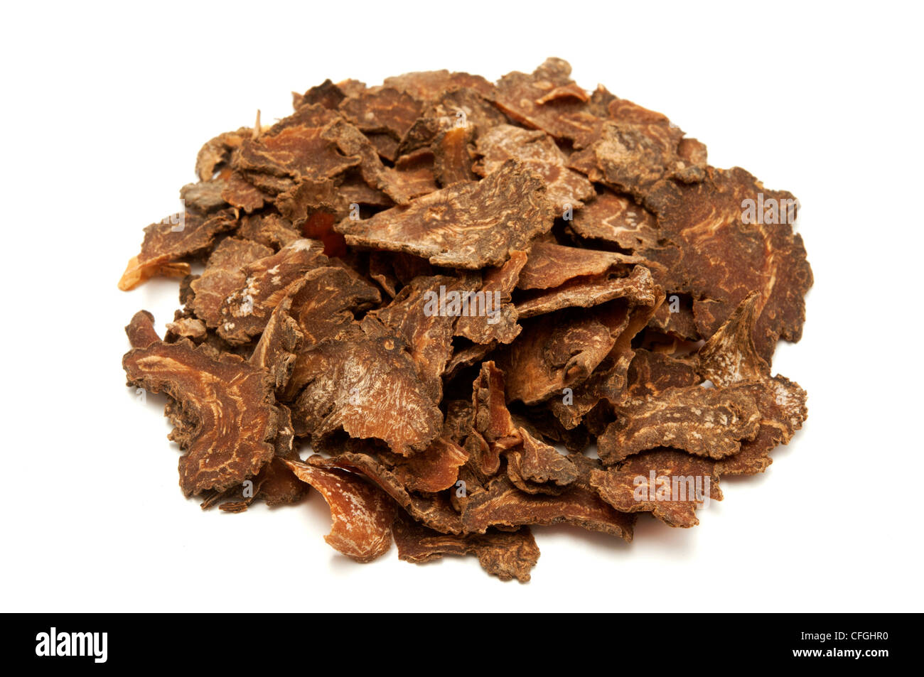 Sliced chuanxiong on a white background Stock Photo