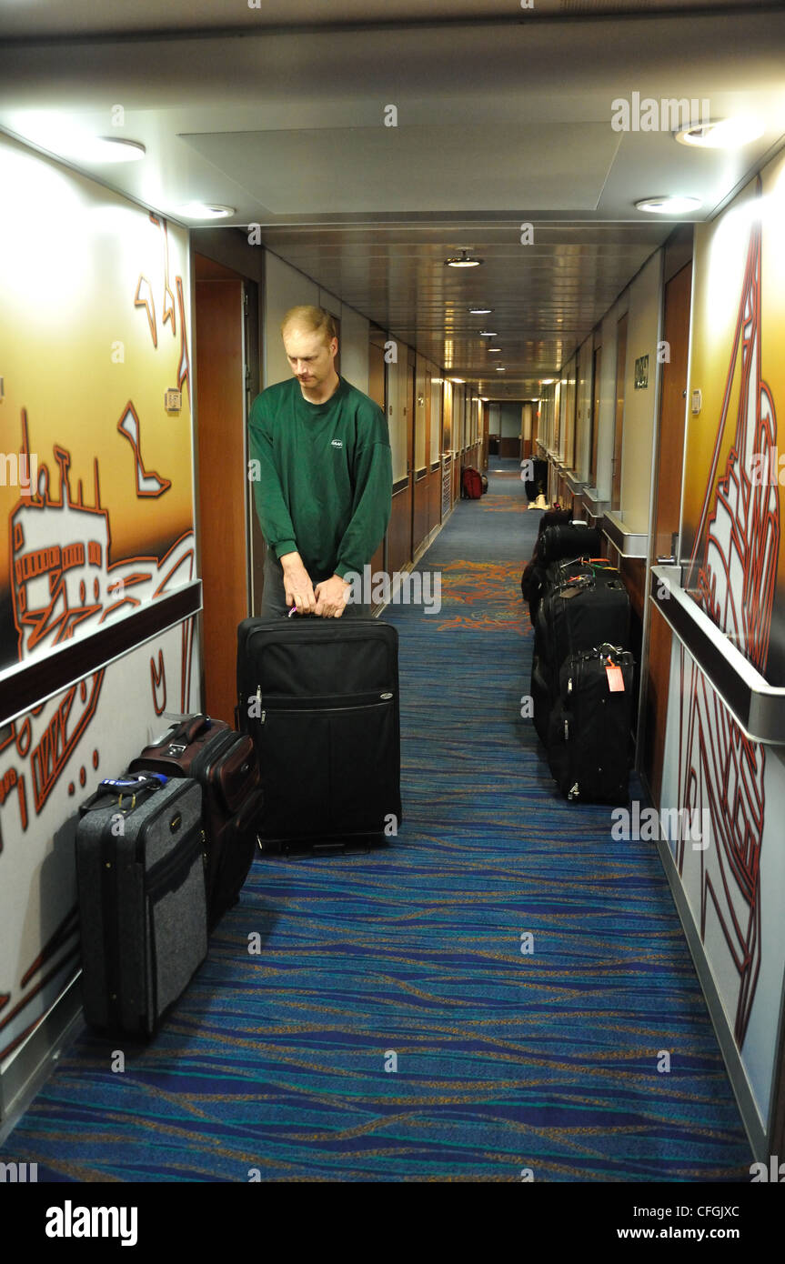 Cruise ship luggage at cabin doors Stock Photo Alamy