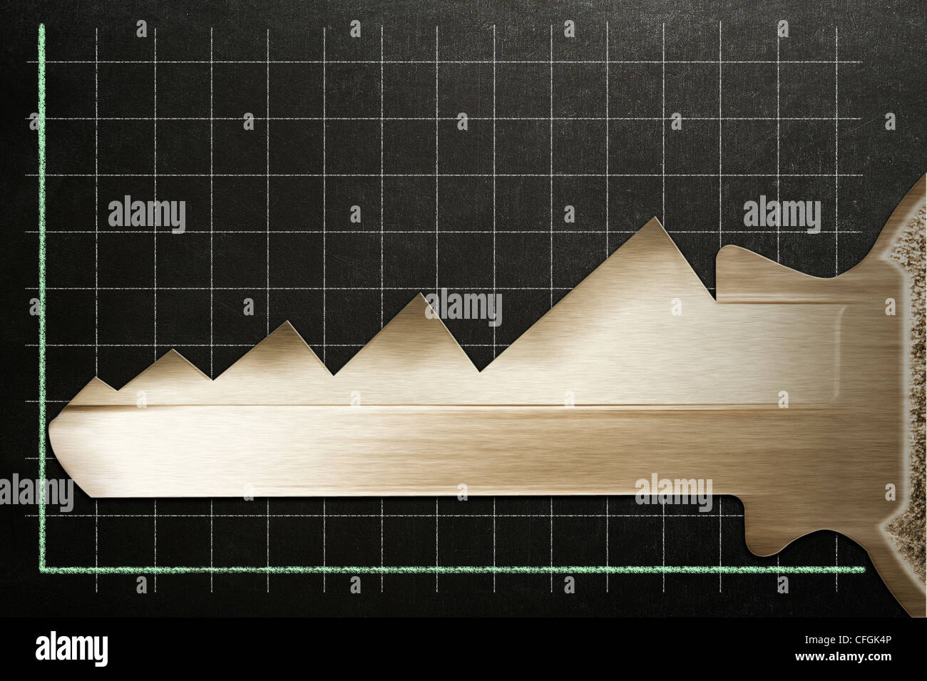 Gold key forming an ascending graph Stock Photo - Alamy