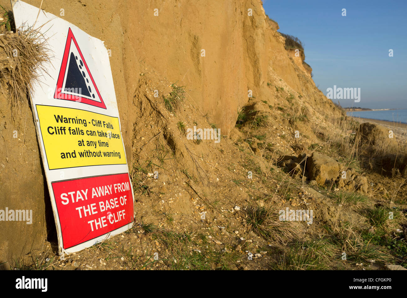 warning sign cliff erosion Stock Photo