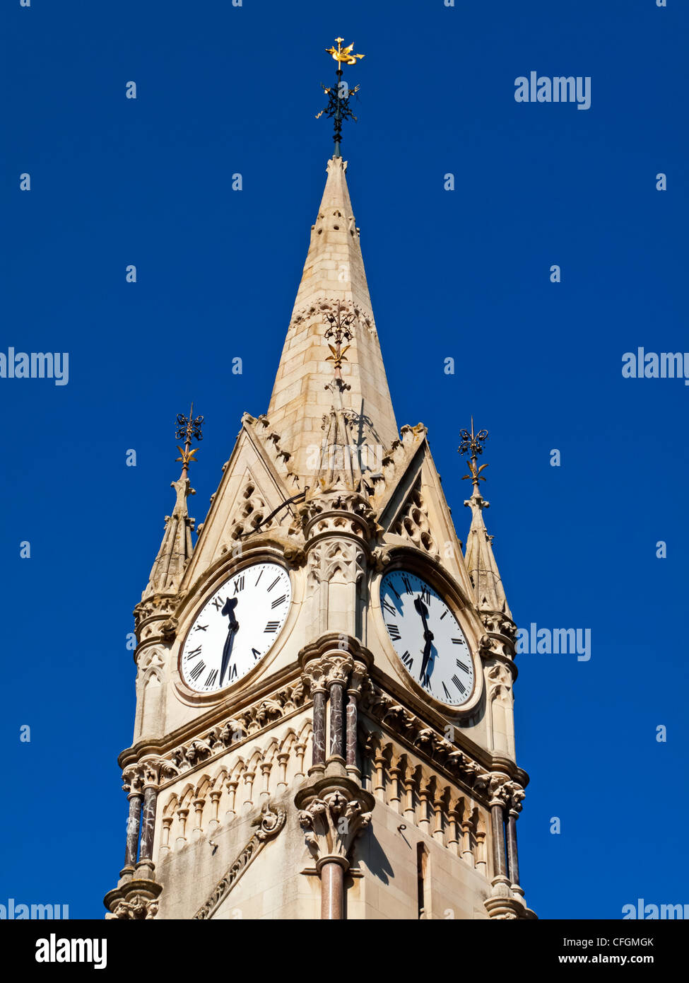 The Haymarket Memorial Clock Tower in Leicester City Centre England UK built in 1868 at a junction of several main streets Stock Photo