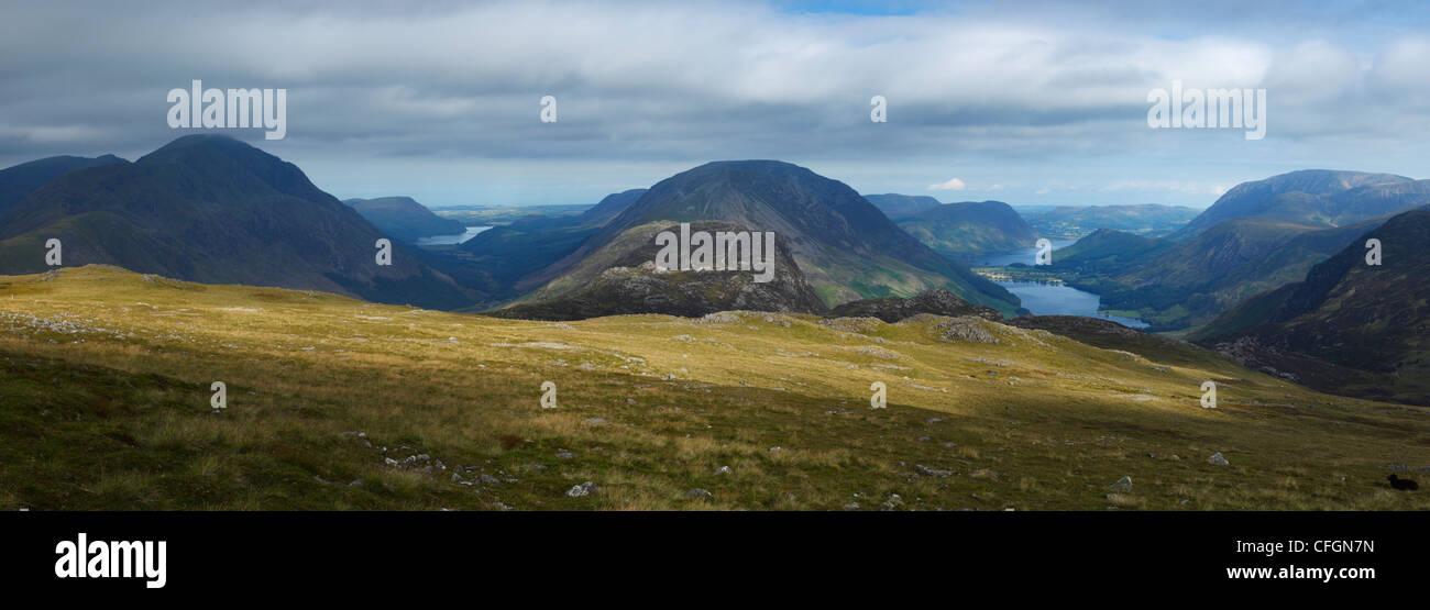 View from Grey Knotts towards Ennerdale (left) and Buttermere (right).  Lake District National Park. Cumbria. England. UK. Stock Photo