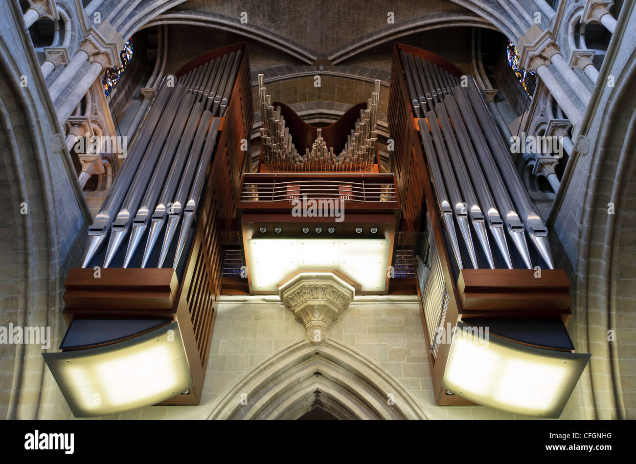 Organ pipes from Lausanne cathedral. Swirzerland. Stock Photo