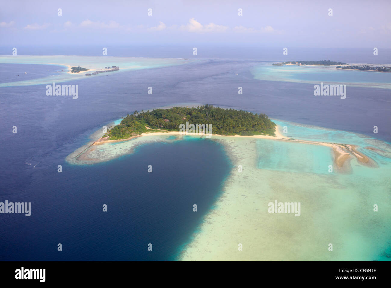 Aerial view of a maldivian island, Maldives Stock Photo