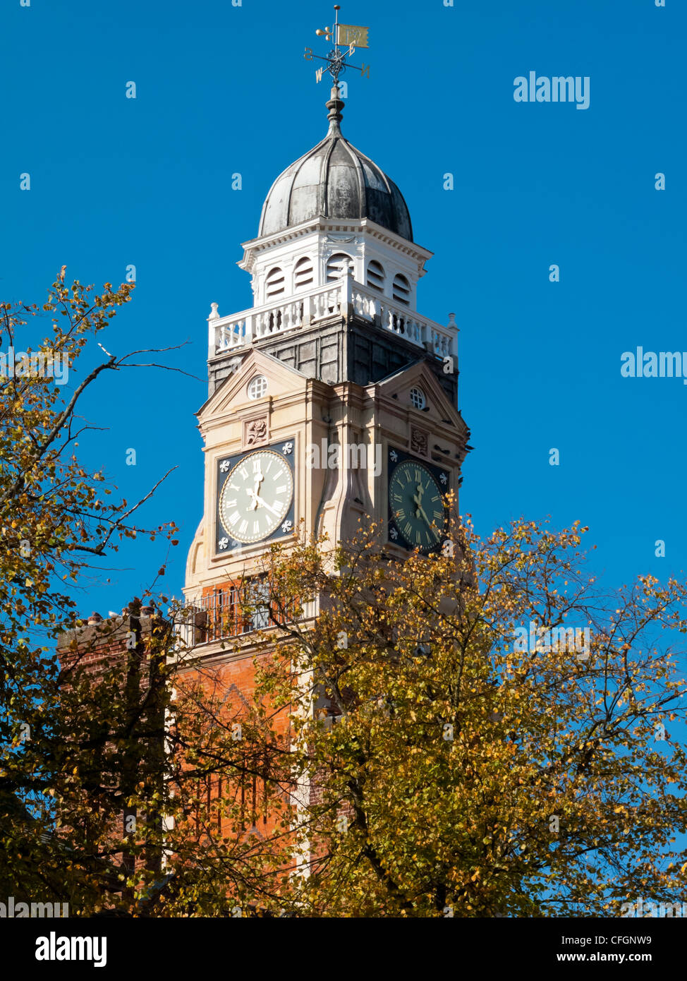 The Clock Tower of Leicester Town Hall in the city centre Leicestershire UK built in 1876 in Queen Anne style by Francis Hames Stock Photo