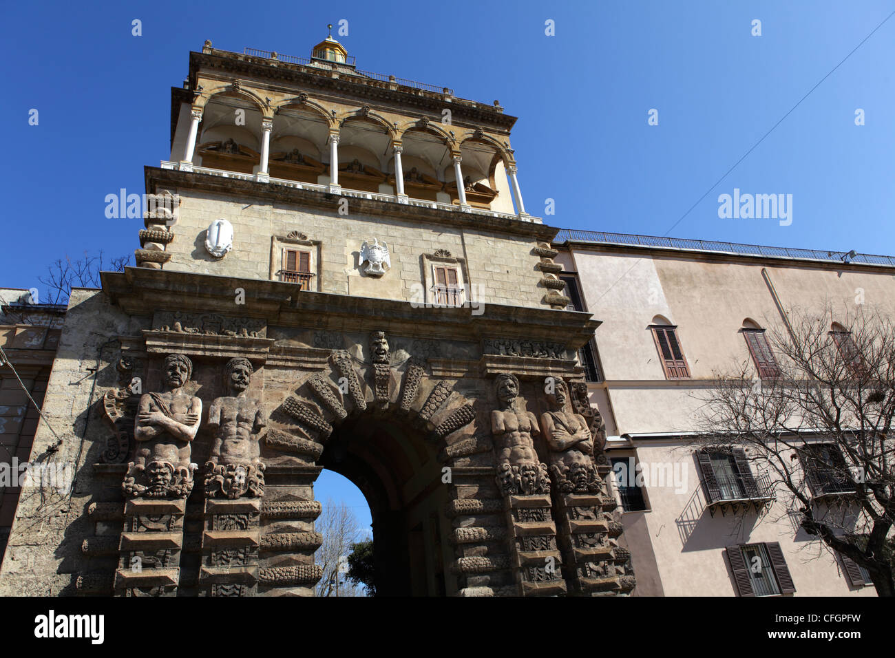 Porta Nuova at Cassaro Quarter, Palermo, Sicily, Italy Stock Photo