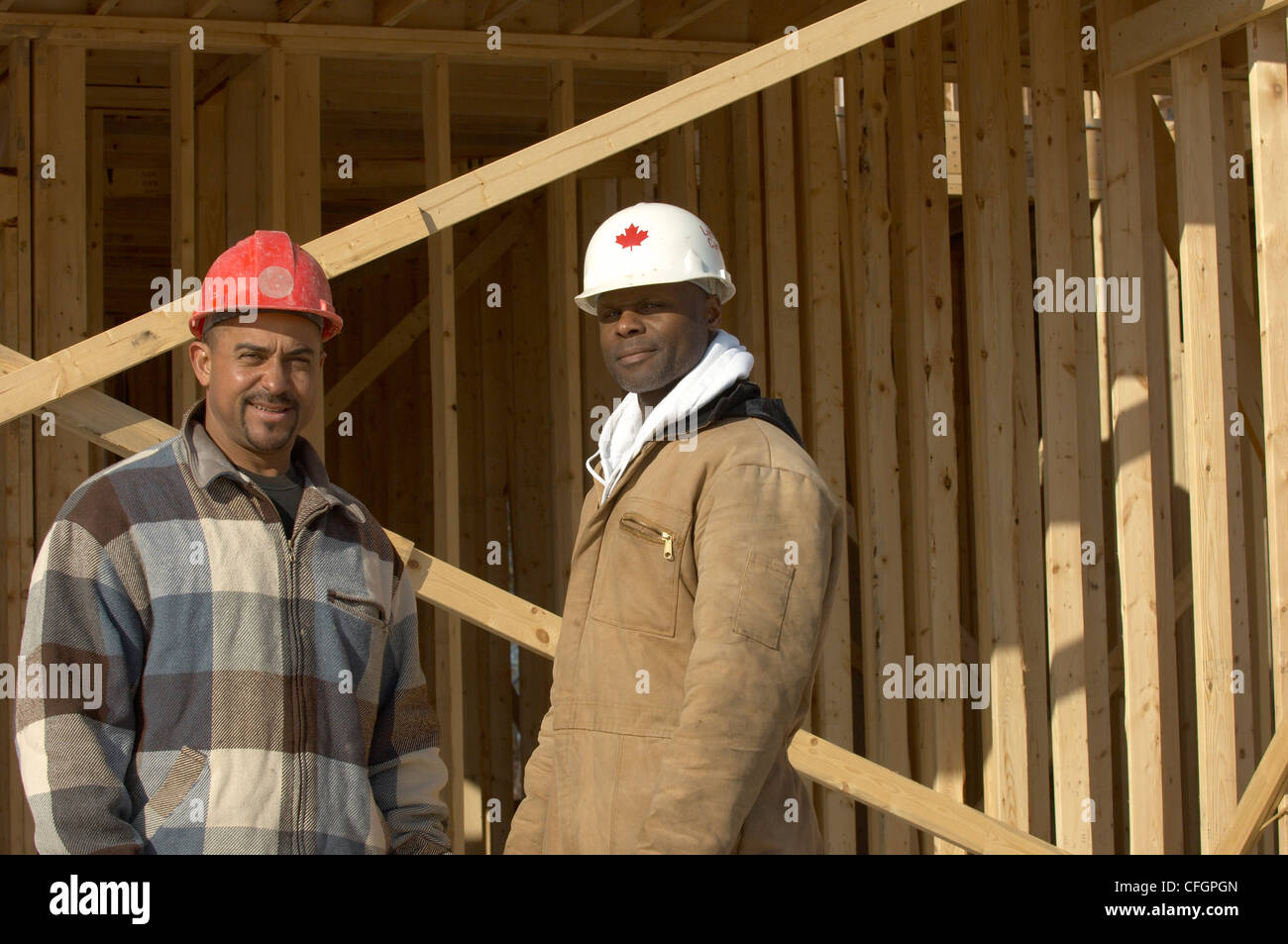Construction Worker at New Housing Development, Ajax, Ontario Stock Photo