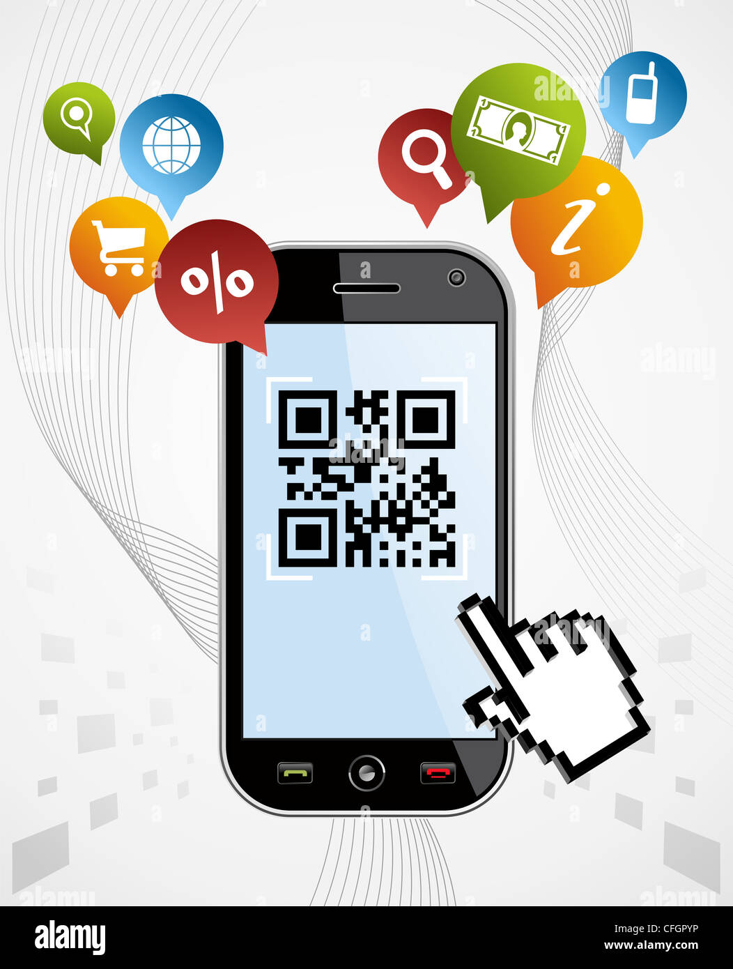 Black Smartphone With Qr Code App On White Background Eps 8