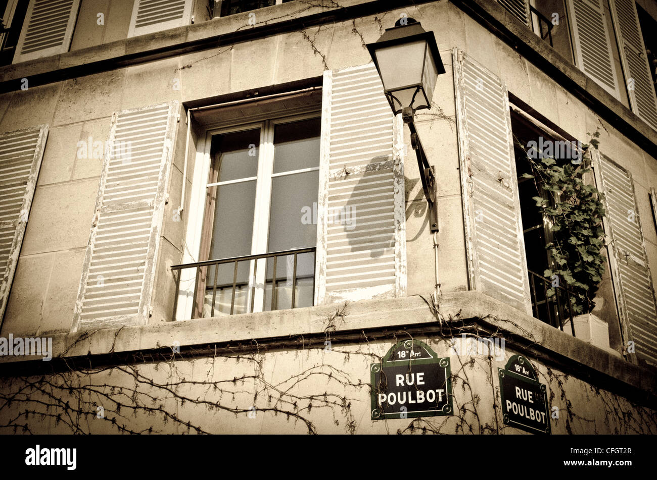 Street lamp and corner in Montmartre, Paris, France Stock Photo