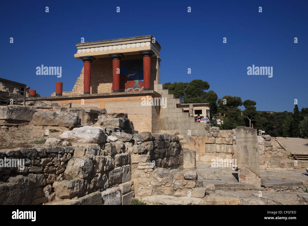 Bull fresco, North Entrance Bastion, Minoan Palace of Knossos in Crete, Cyclades, Greece Stock Photo