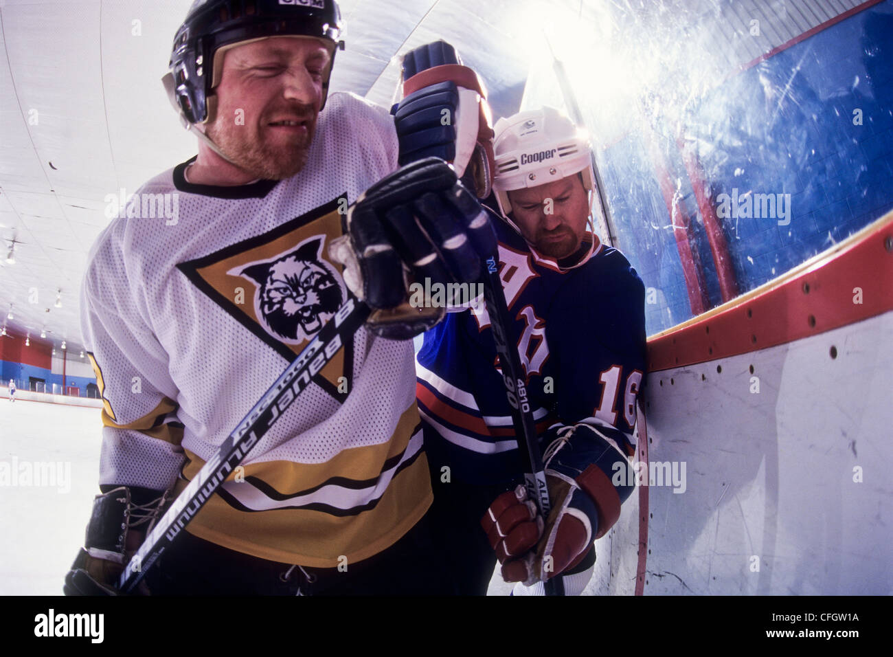Ice hockey players checking Stock Photo Alamy
