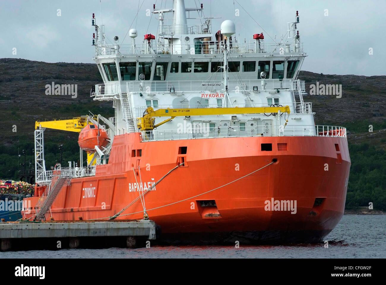 NORWAY Kirkenes the only Norwegian land crossing into Russia. A  Russian ice breaker at the  ship repair yard. Stock Photo