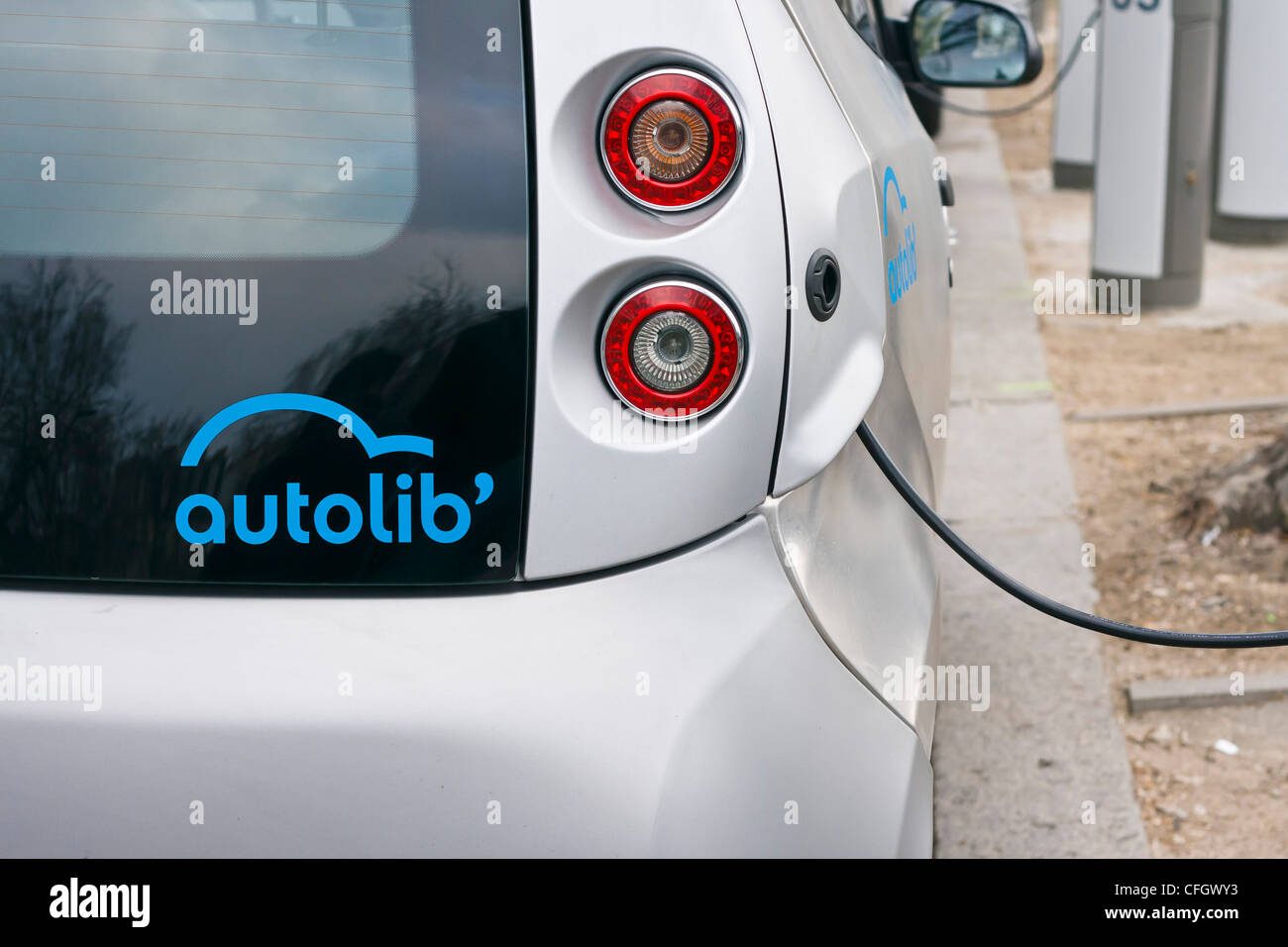 Autolib self service electric car rental Paris France Stock Photo