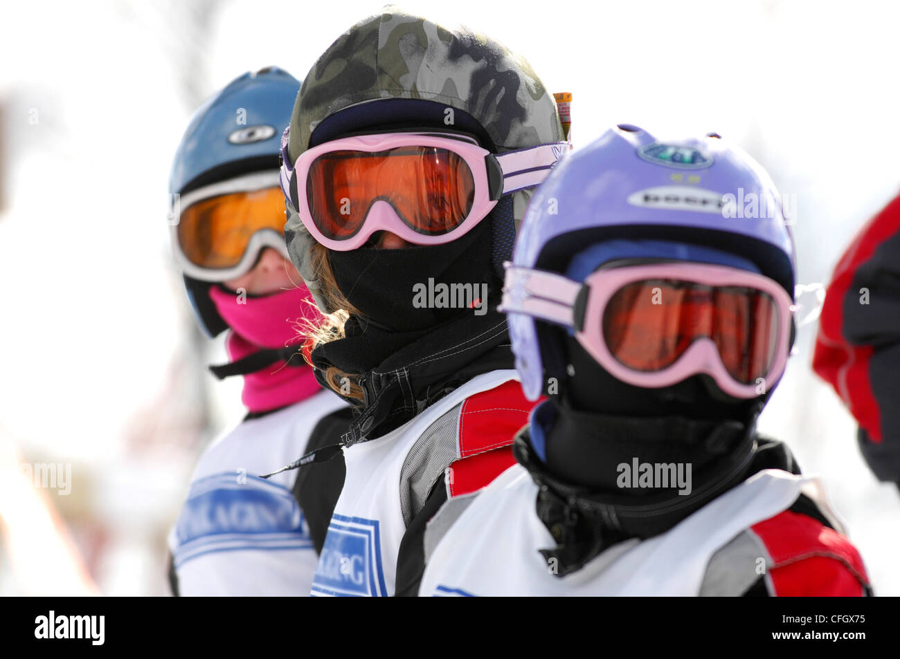 Young Girls in Ski Gear, Skyloft Ski Resort, Ontario Stock Photo Alamy
