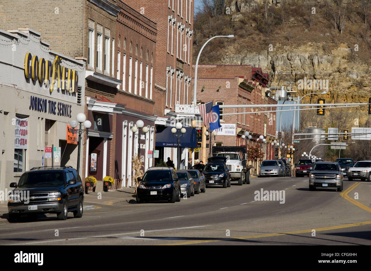 Shops on Main Street in the historic downtown in Red Wing, Minnesota Stock Photo