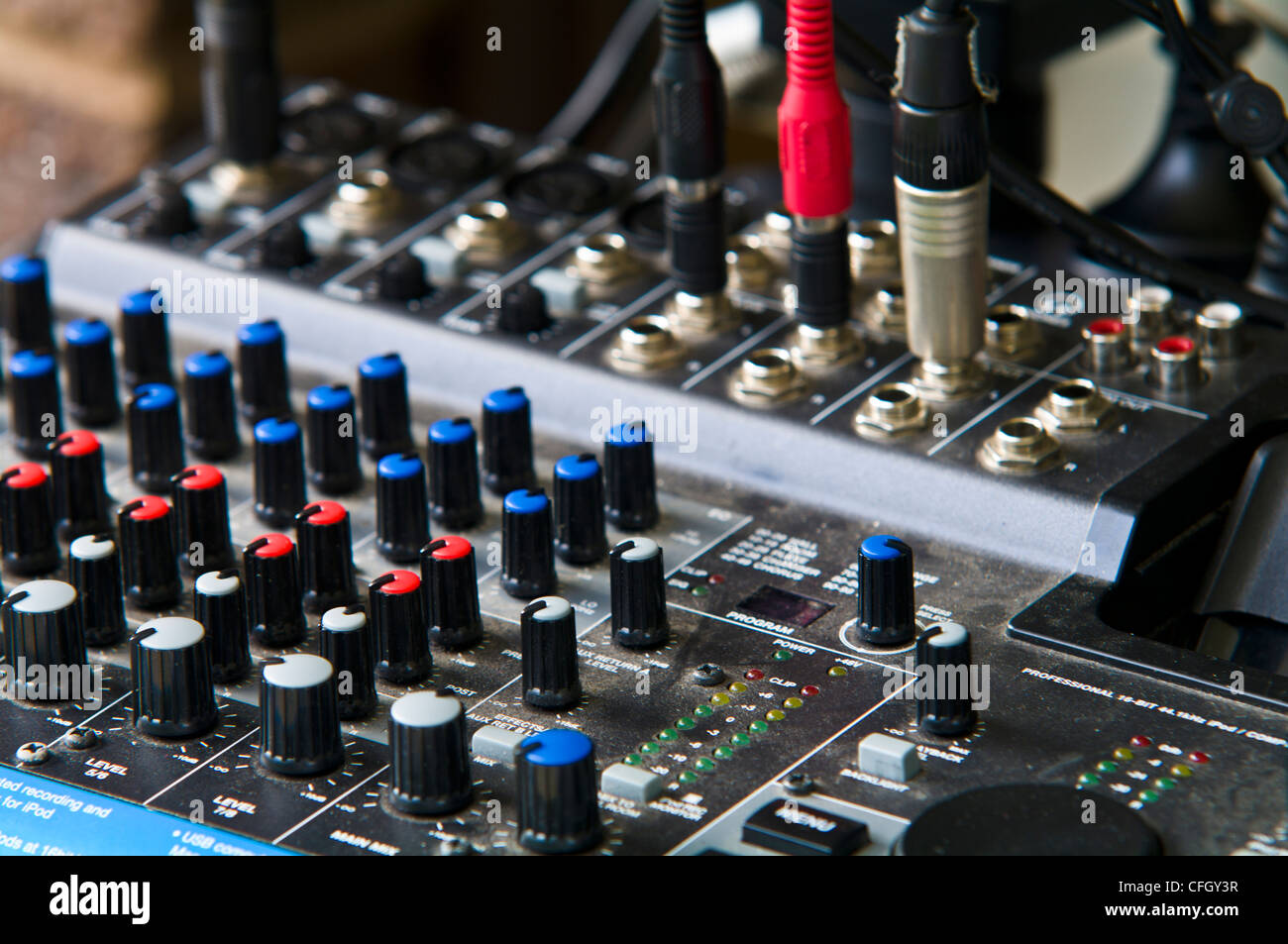 The equalizer knobs and inputs on a portable mixer Stock Photo Alamy