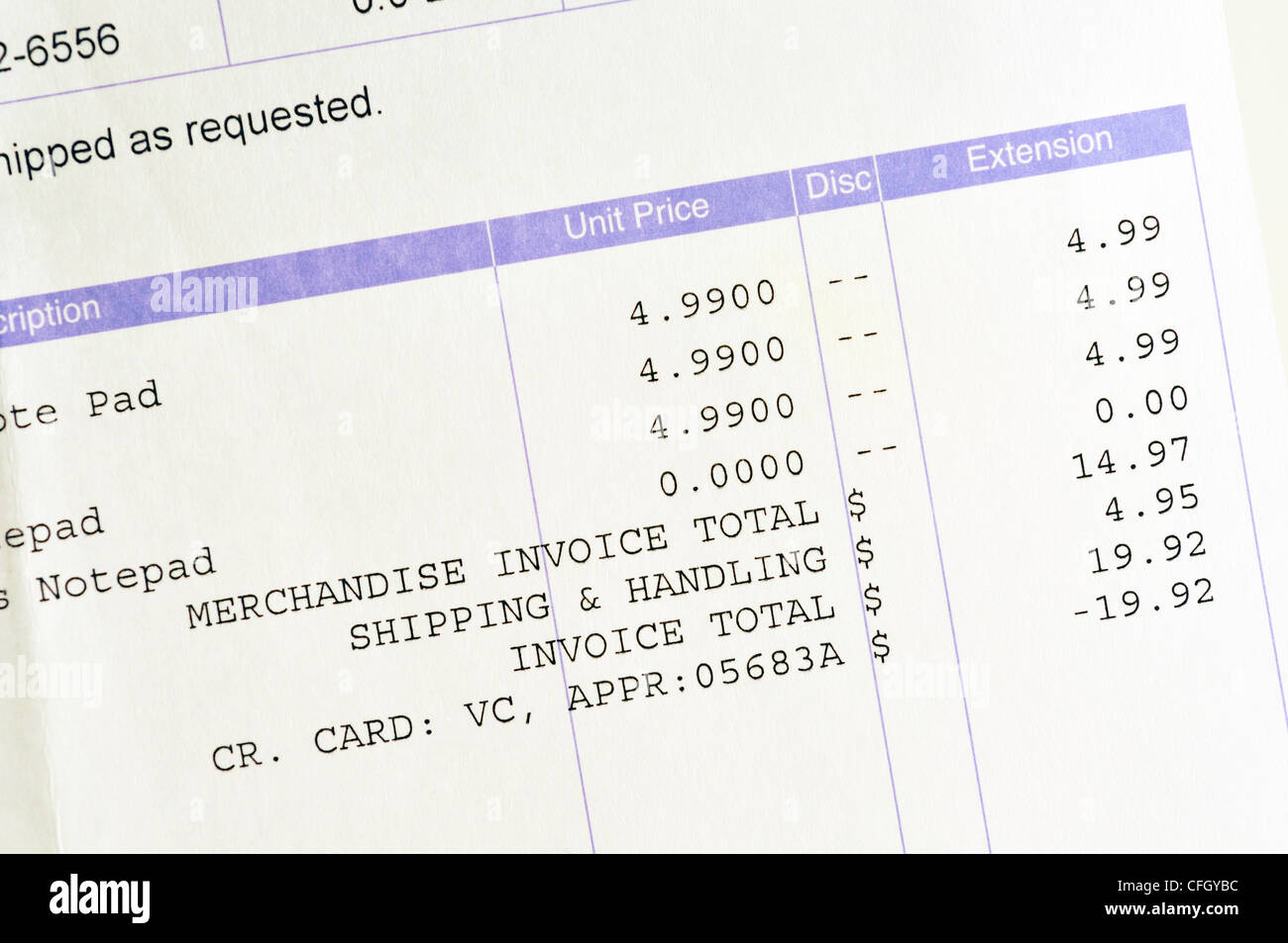 Invoice in US dollars Stock Photo - Alamy