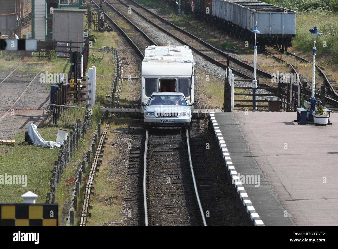 BBC Top Gear filming railway stunt Stock Photo Alamy