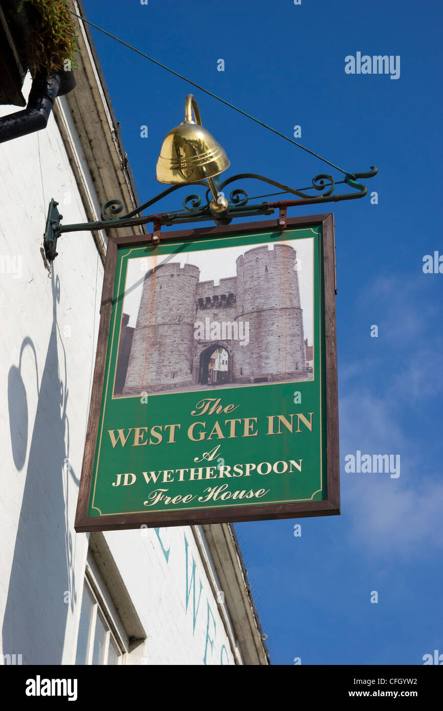 Wetherspoons Pub Sign The West Gate Inn North Lane Canterbury Kent UK Stock Photo