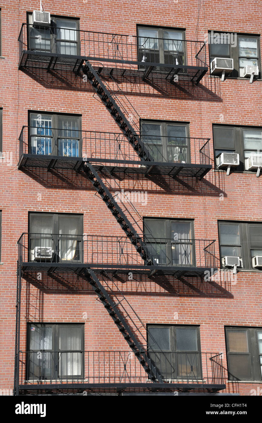 View of New York apartments - fire escape Stock Photo - Alamy