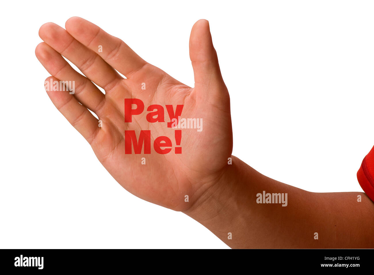 Pay me says the hand. Stock Photo