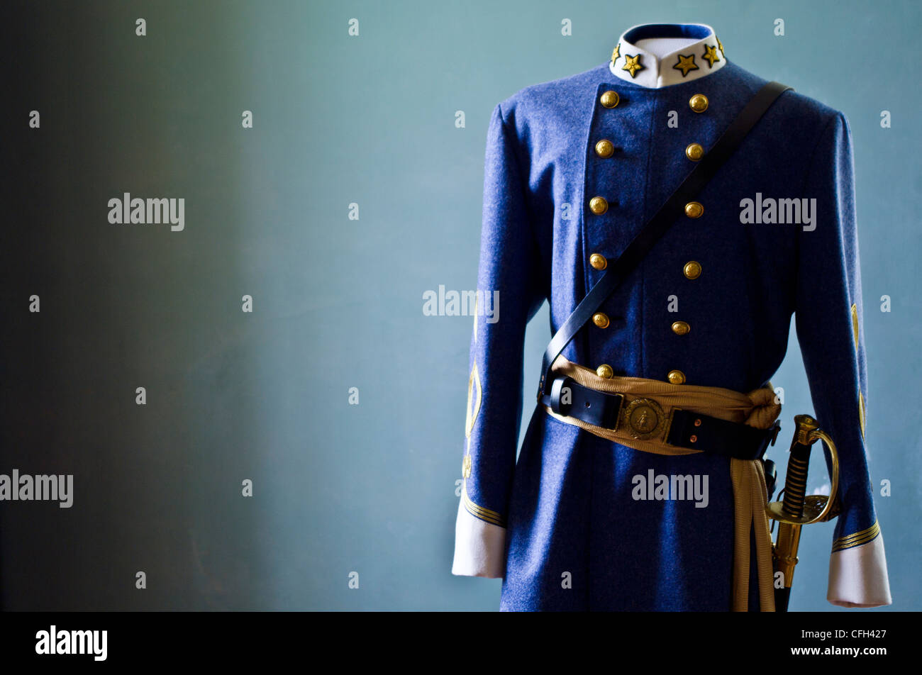Replica of a Confederate Army uniform worn by a son of Robert E. Lee. Stock Photo