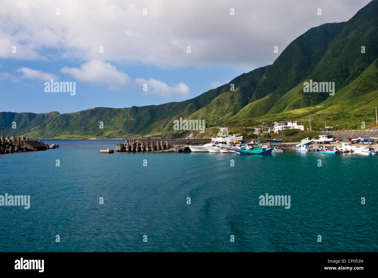 Harbor and dramatic coastal landscape of Lanyu (Orchid Island), Taiwan Stock Photo
