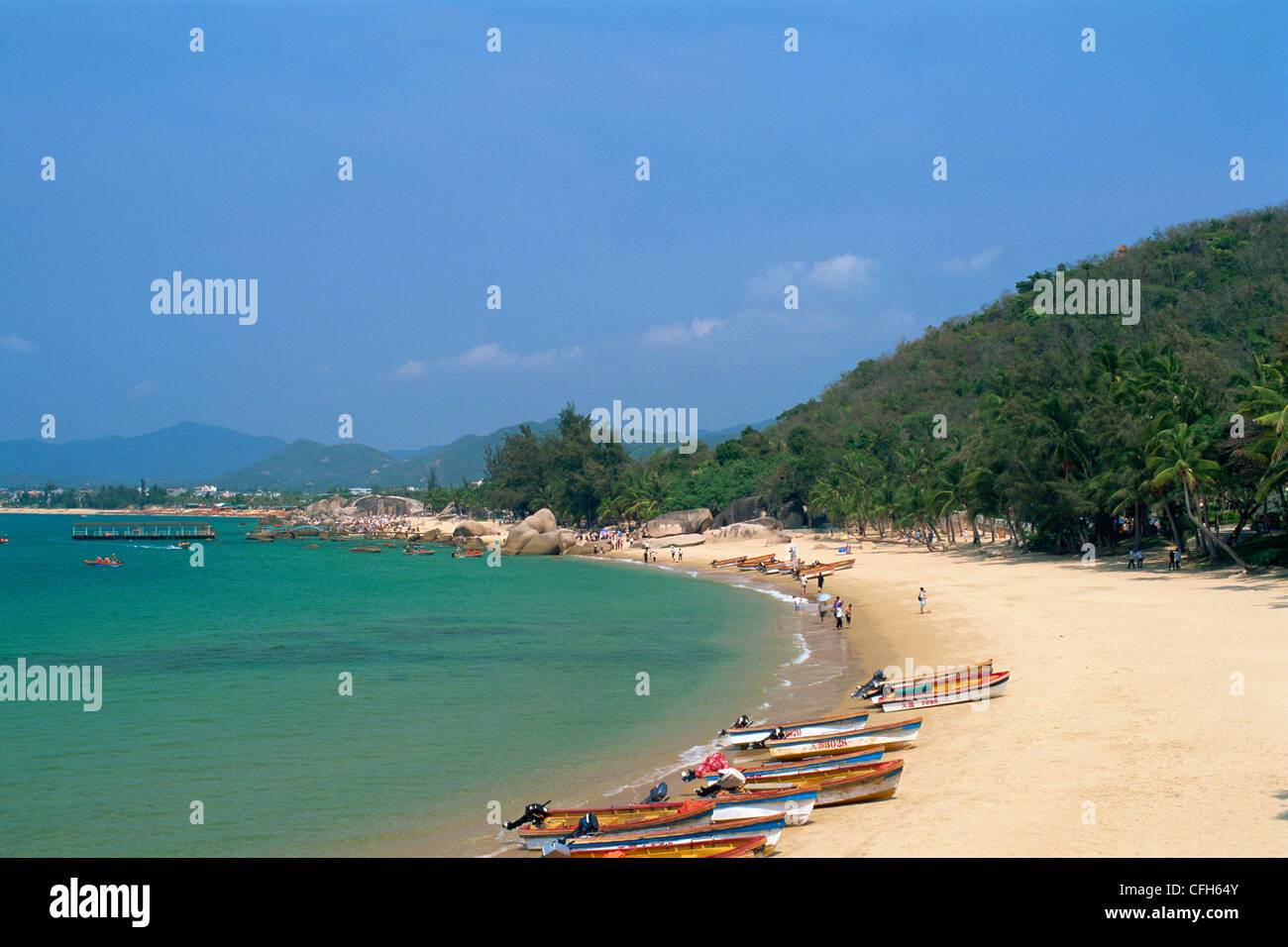 China, Hainan Island, Sanya, Beach Scene at Tianya-Haijiao Tourist Zone Stock Photo