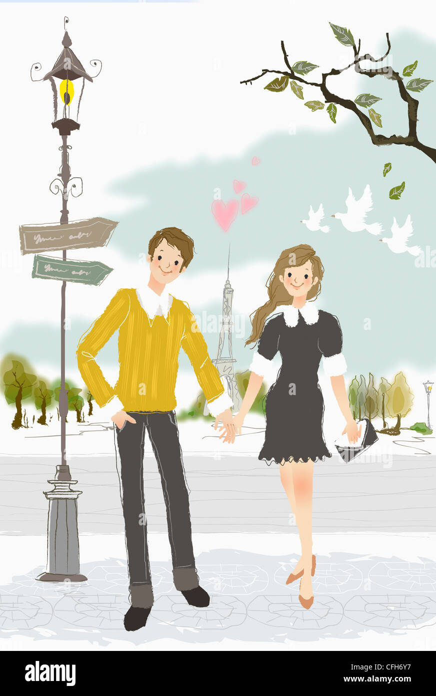The couple holding hands together in the park Stock Photo - Alamy
