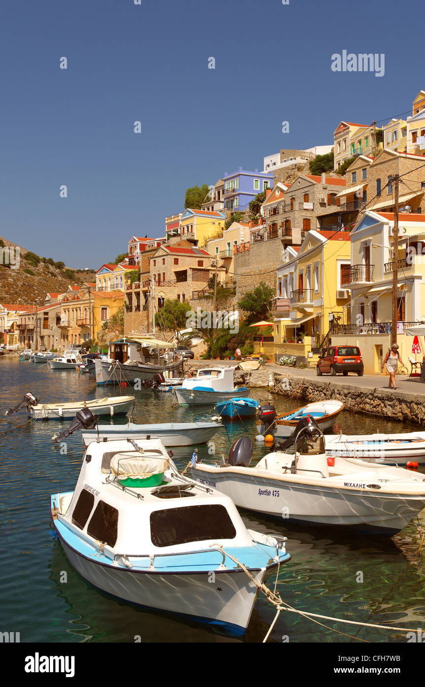 Port of Symi, Greek Island of Symi, Aegean Dodecanese Island Group, Greece Stock Photo