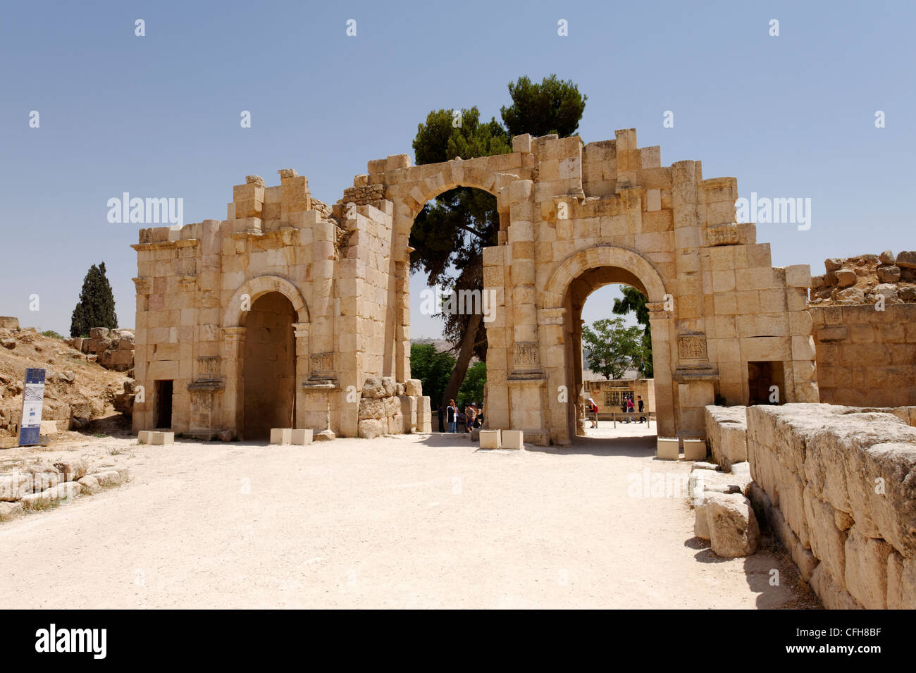 Jerash. Jordan. Rear view of the South Gate which dates from 130 AD and functioned as one of the four entrances along the city Stock Photo