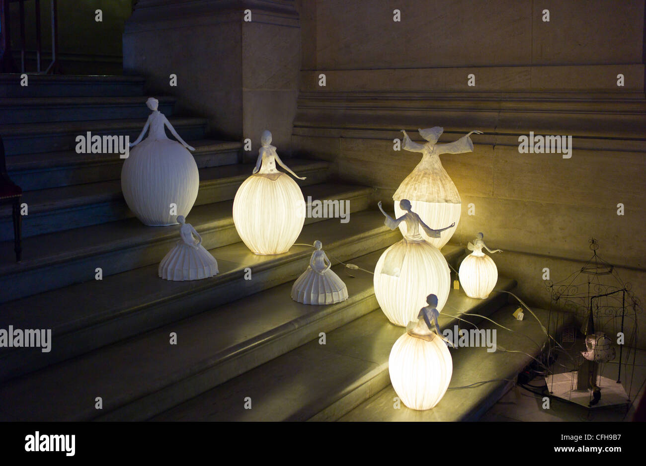 France, Paris, Opéra Palais Garnier, lamps on the steps of the staircase Stock Photo