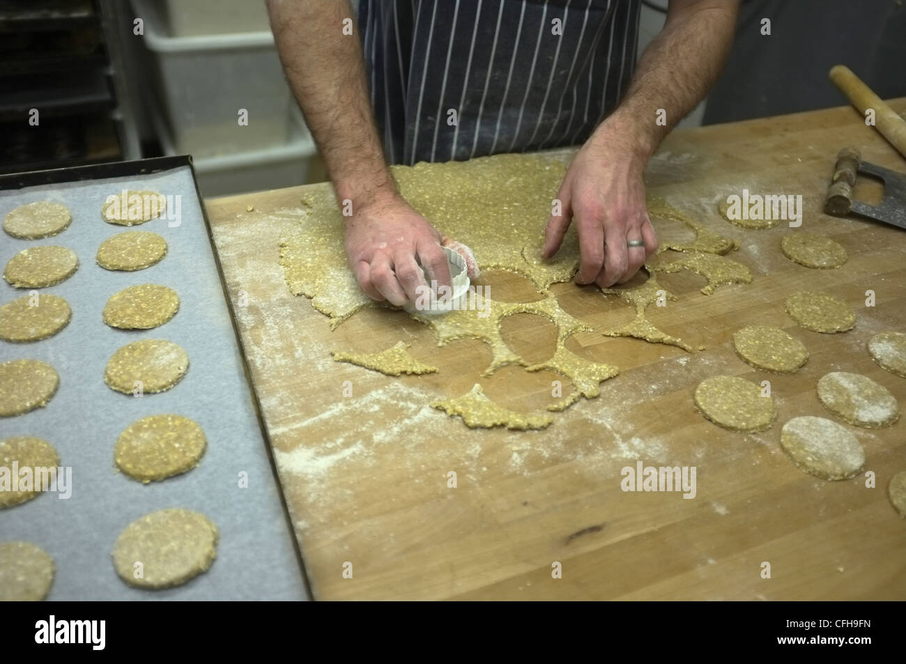 Biscuits being produced in an artisan bakers Stock Photo