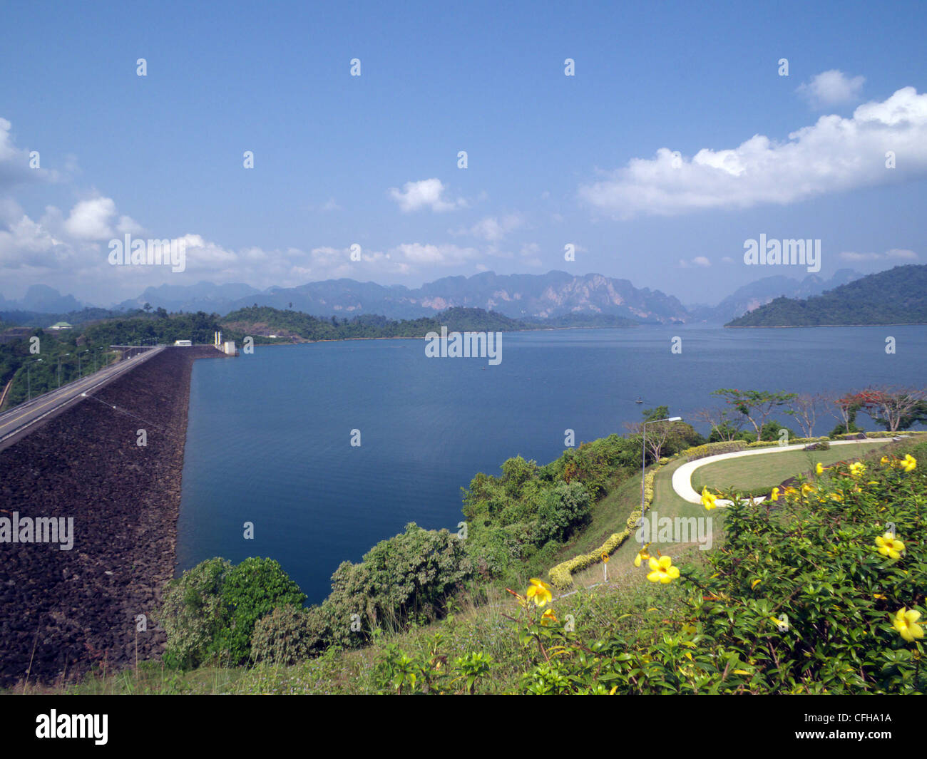 Khao Sok National Park, Cheow Lan Lake. Thailand. View from the visitors centre and of the dam wall. Stock Photo