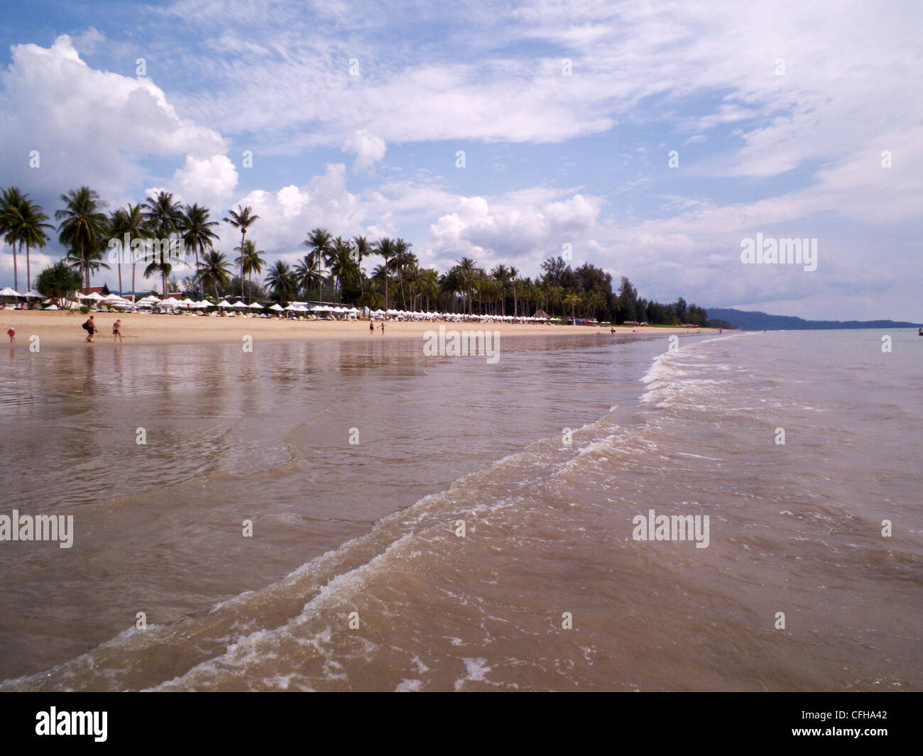 Khuk Khak Beach. Khaolak. Phang - Nga. Thailand. By the JW Marriott Hotel. Beach umbrella's on the beach at the JW Marriott. Stock Photo