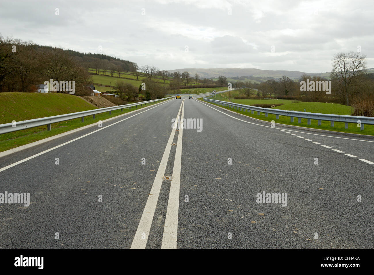 Part of the new improved section of the A470 at the Builth Road turn off in Powys, mid Wales. Stock Photo