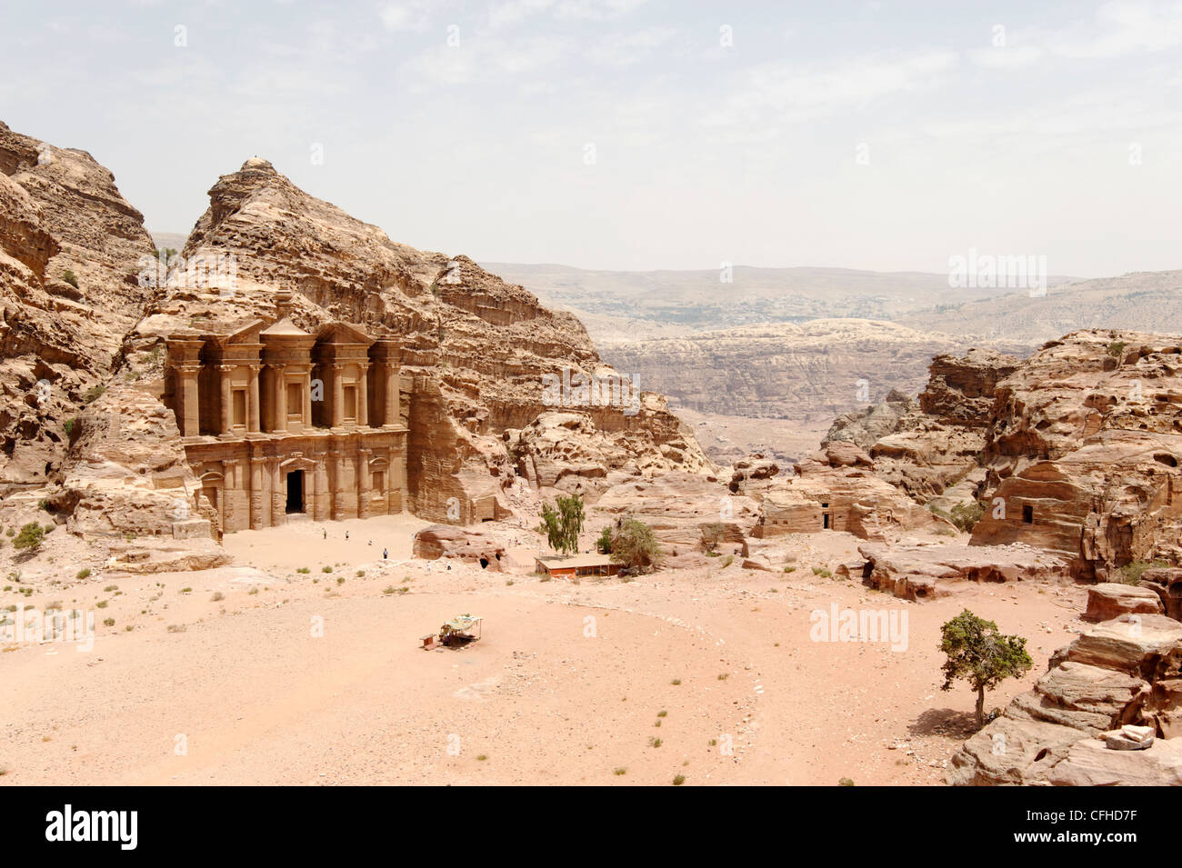Jordan. Sweeping view of the legendary Monastery which is the most awe inspiring monument at ancient rose red city of Petra. Stock Photo