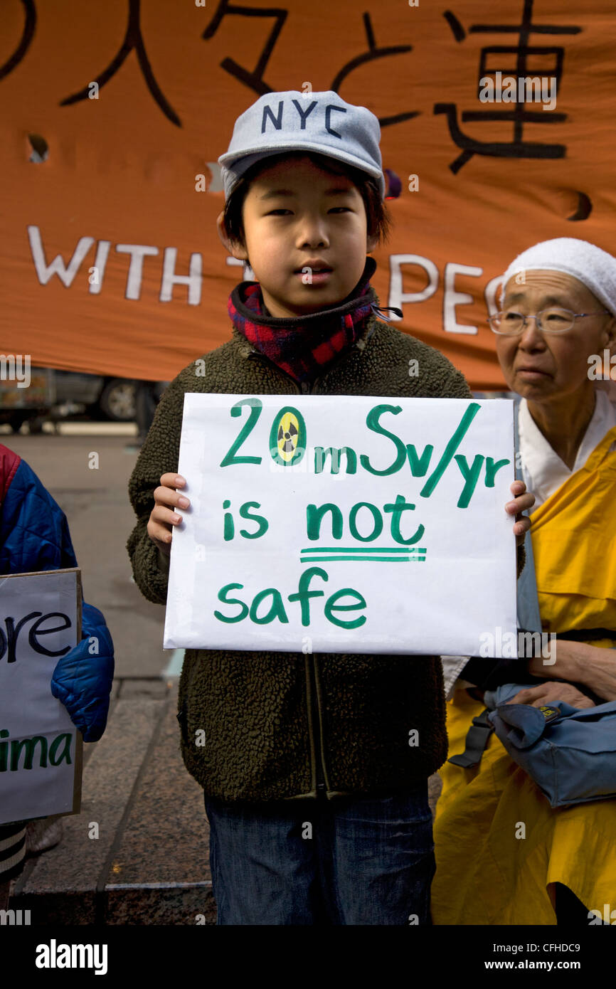 Peace walkers in NYC on their way to Indian Point Nuclear Power Plant on 1 year anniversary of the Fukushima nuclear disaster Stock Photo