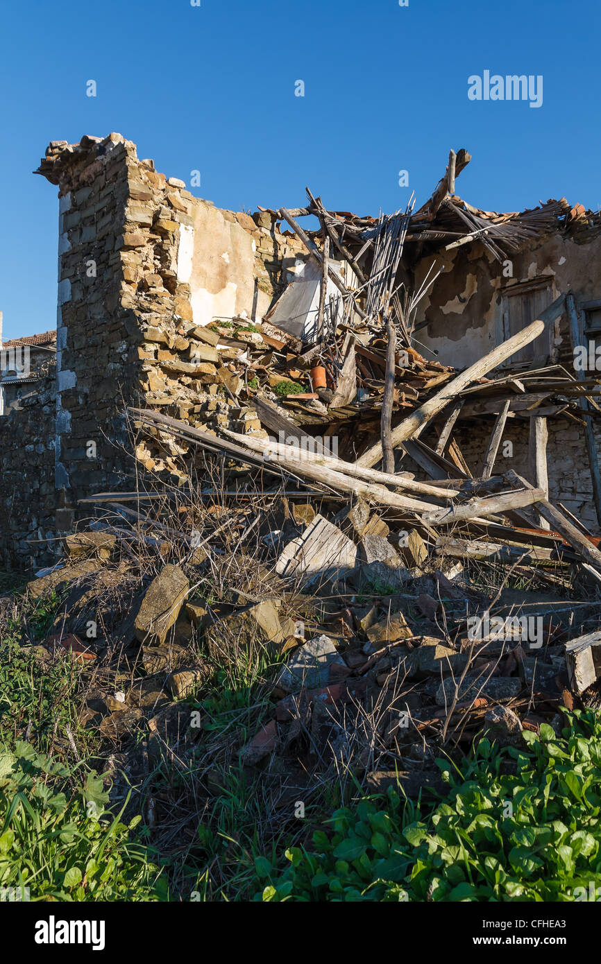 Old abandoned stone house ruins after an earthquake in Greece Stock ...